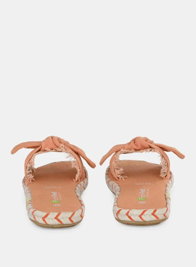 Fresh Feet Fresh Feet Frayed Bow Detail Open Toe Flat Sandal