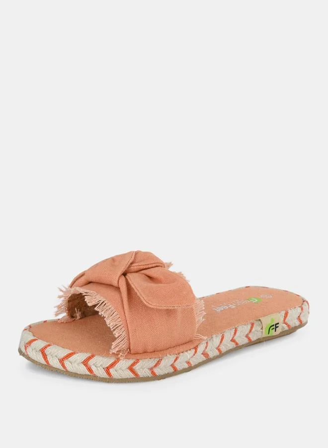 Fresh Feet Fresh Feet Frayed Bow Detail Open Toe Flat Sandal