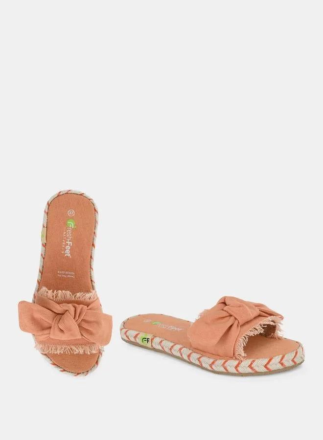Fresh Feet Fresh Feet Frayed Bow Detail Open Toe Flat Sandal