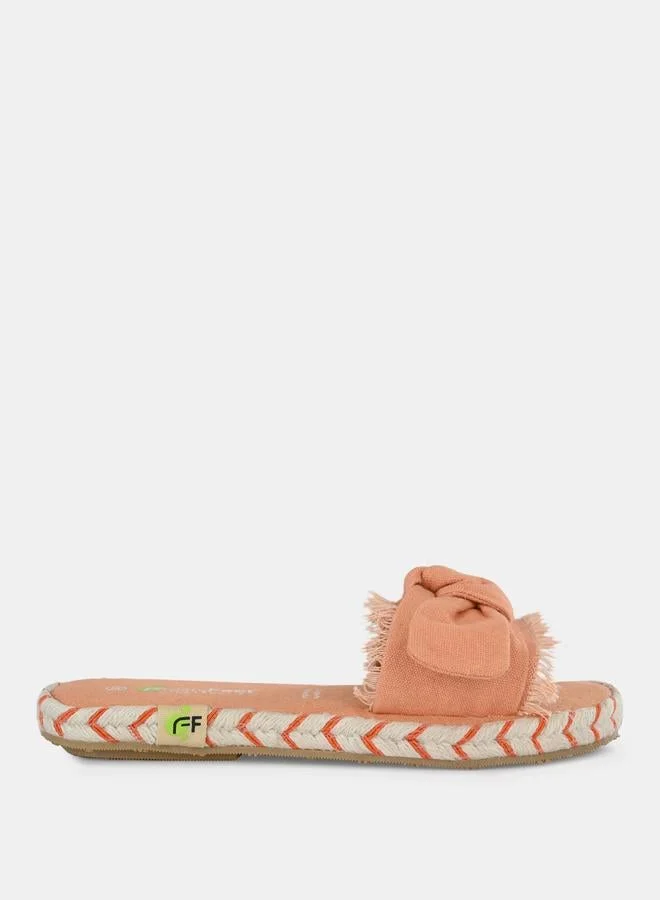 Fresh Feet Fresh Feet Frayed Bow Detail Open Toe Flat Sandal