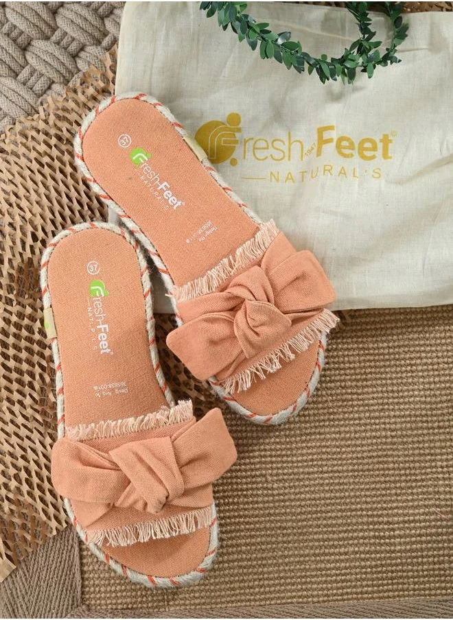 فريش فيت Frayed Bow Detail Open Toe Flat Sandal by Styli