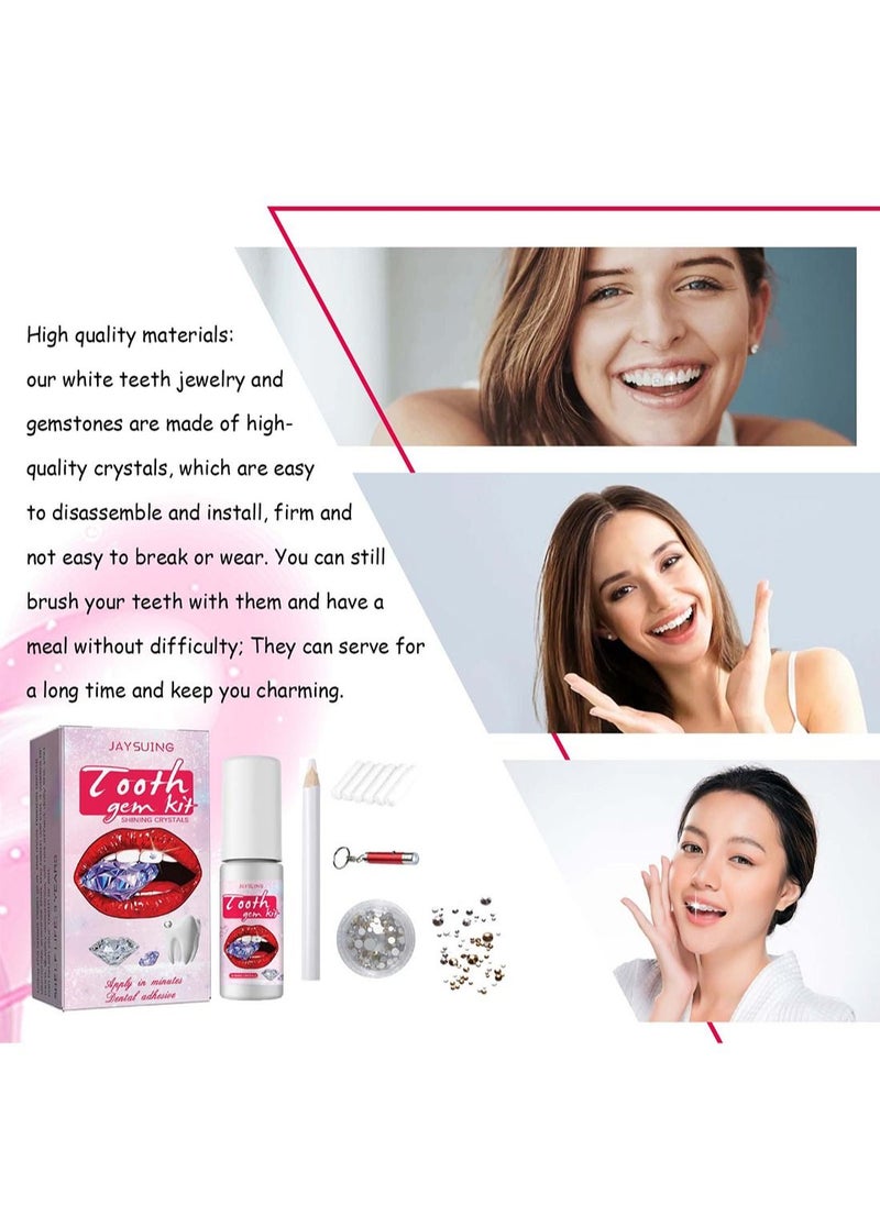 Jaysuing - Teeth Gem Kit with Cotton Rolls UV Light Gem Suit Gems Picker and UV Bonding Resin Easy to Use and Remove Safe Great Fashionable Teeth Jewelry Starter Kit Tooth Gem Kit for Professional DIY - Image 1