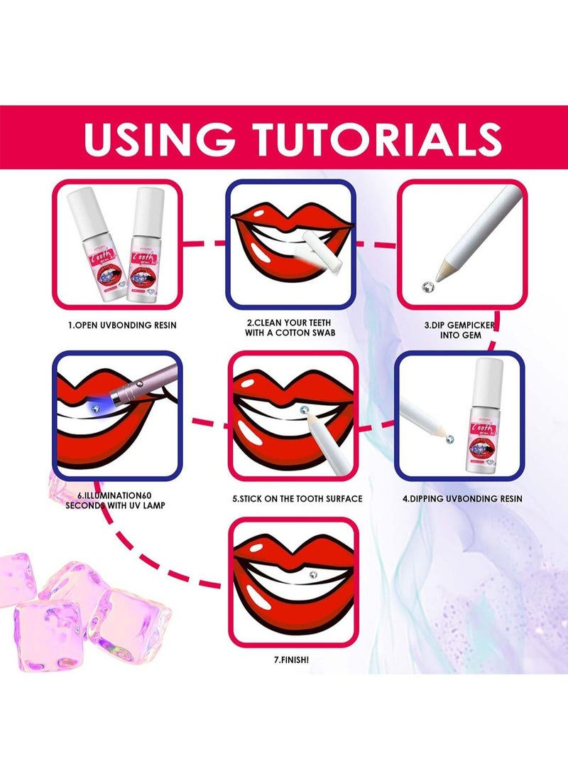 Jaysuing - Teeth Gem Kit with Cotton Rolls UV Light Gem Suit Gems Picker and UV Bonding Resin Easy to Use and Remove Safe Great Fashionable Teeth Jewelry Starter Kit Tooth Gem Kit for Professional DIY - Image 1