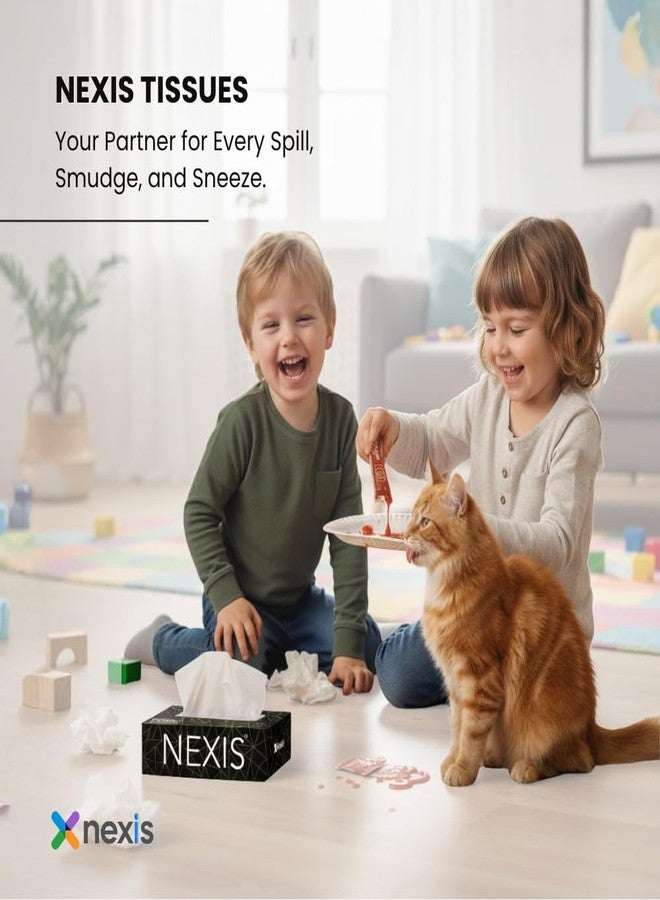 NEXIS 2-Ply Facial Tissue Paper Box || 800 Sheets || 100 Pulls x 4 Boxes || Car Tissue || Soft And Highly Absorbent || 100% Natural Virgin Fibre || BLACK - Image 2