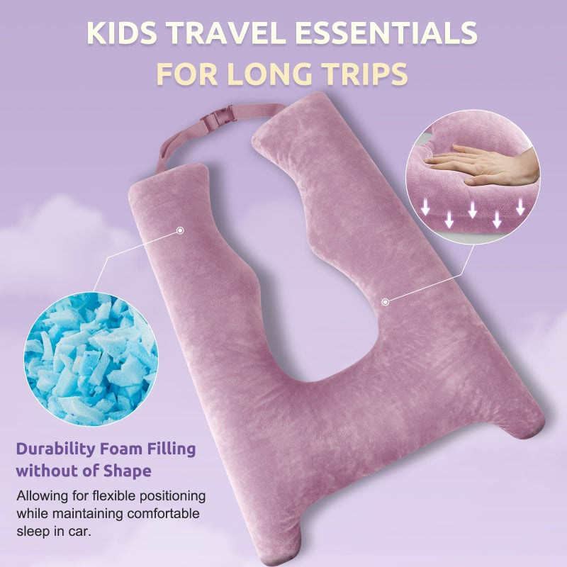 FAIORD Car Pillow for Kids, Travel Pillow with Adjustable Strap, Kids Floor Pillows Cushions for Adults and Children to Support Head and Body Road Trip Essentials (Purple) - Image 4