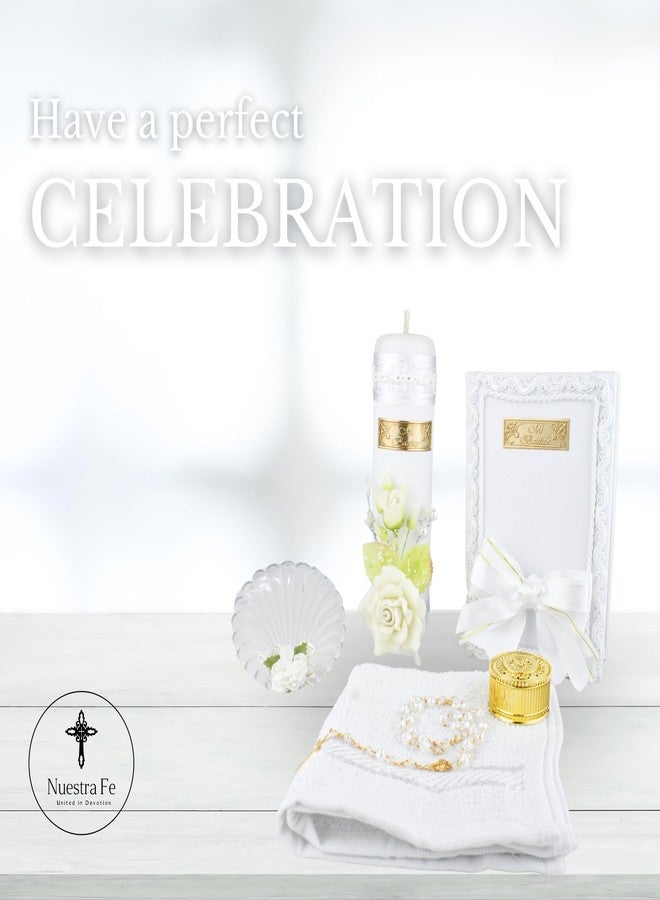 Nuestra Fe 5 Pcs White Baptism Candle Set for Boys and Girls - Velas para bautizo - Vela de bautizo para niño - Vela para bautizo de niña - Catholic Baptism Candle Set Girl - Baptism kit Baptism Shell Bible - Image 4
