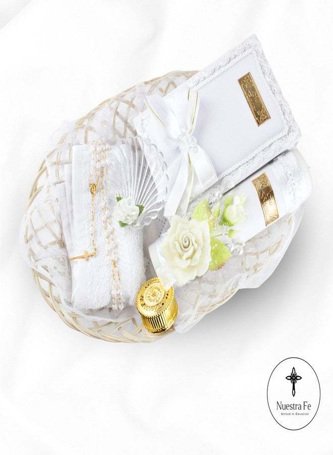 Nuestra Fe 5 Pcs White Baptism Candle Set for Boys and Girls - Velas para bautizo - Vela de bautizo para niño - Vela para bautizo de niña - Catholic Baptism Candle Set Girl - Baptism kit Baptism Shell Bible - Image 2