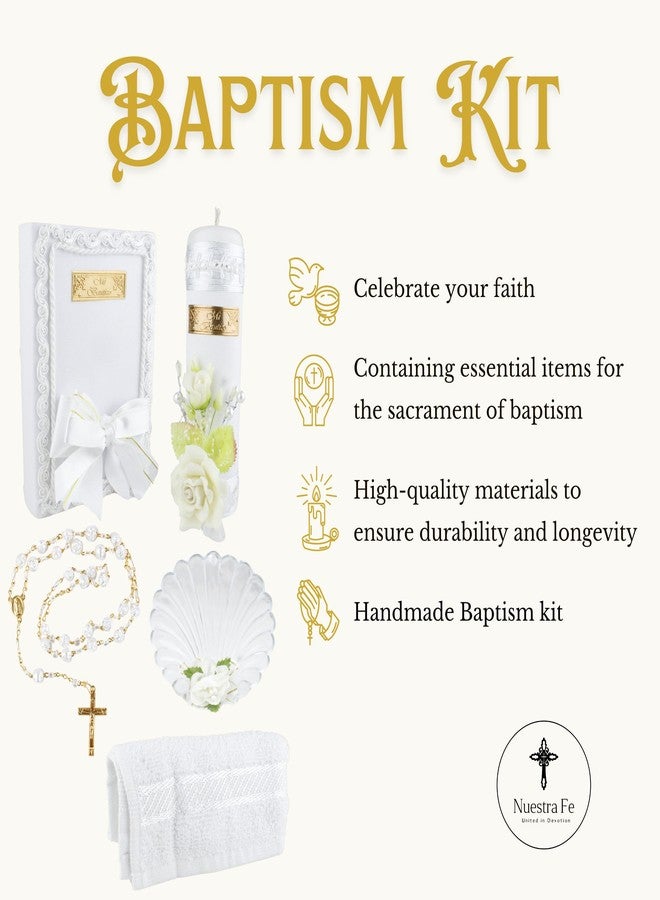 Nuestra Fe 5 Pcs White Baptism Candle Set for Boys and Girls - Velas para bautizo - Vela de bautizo para niño - Vela para bautizo de niña - Catholic Baptism Candle Set Girl - Baptism kit Baptism Shell Bible - Image 3