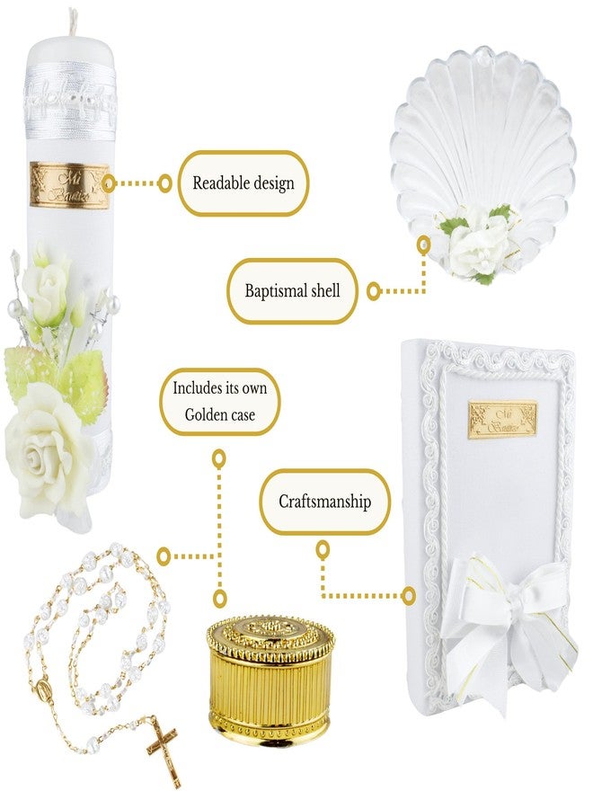 Nuestra Fe 5 Pcs White Baptism Candle Set for Boys and Girls - Velas para bautizo - Vela de bautizo para niño - Vela para bautizo de niña - Catholic Baptism Candle Set Girl - Baptism kit Baptism Shell Bible - Image 5