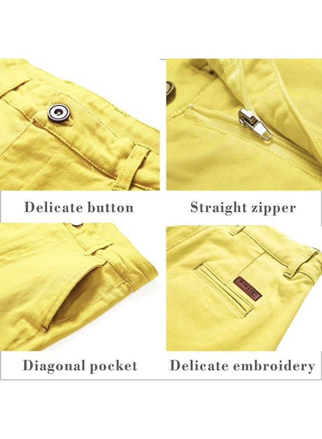 KID1234 Boys Shorts - Flat Front Shorts with Adjustable Waist,Chino Shorts for Boys 5-14 Years,6 Colors to Choose, Yellow, 11-12 Years - Image 3