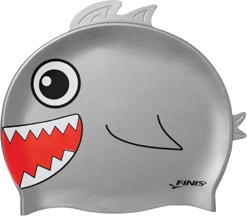 FINIS Animal Heads Silicone Swim Cap for Kids - Fun 3D Animal Designs - Snug Fit - Chlorine Protection - Shark - Image 1