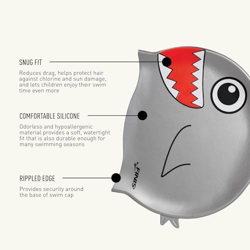 FINIS Animal Heads Silicone Swim Cap for Kids - Fun 3D Animal Designs - Snug Fit - Chlorine Protection - Shark - Image 4