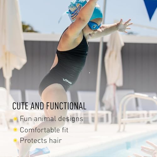 FINIS Animal Heads Silicone Swim Cap for Kids - Fun 3D Animal Designs - Snug Fit - Chlorine Protection - Shark - Image 3