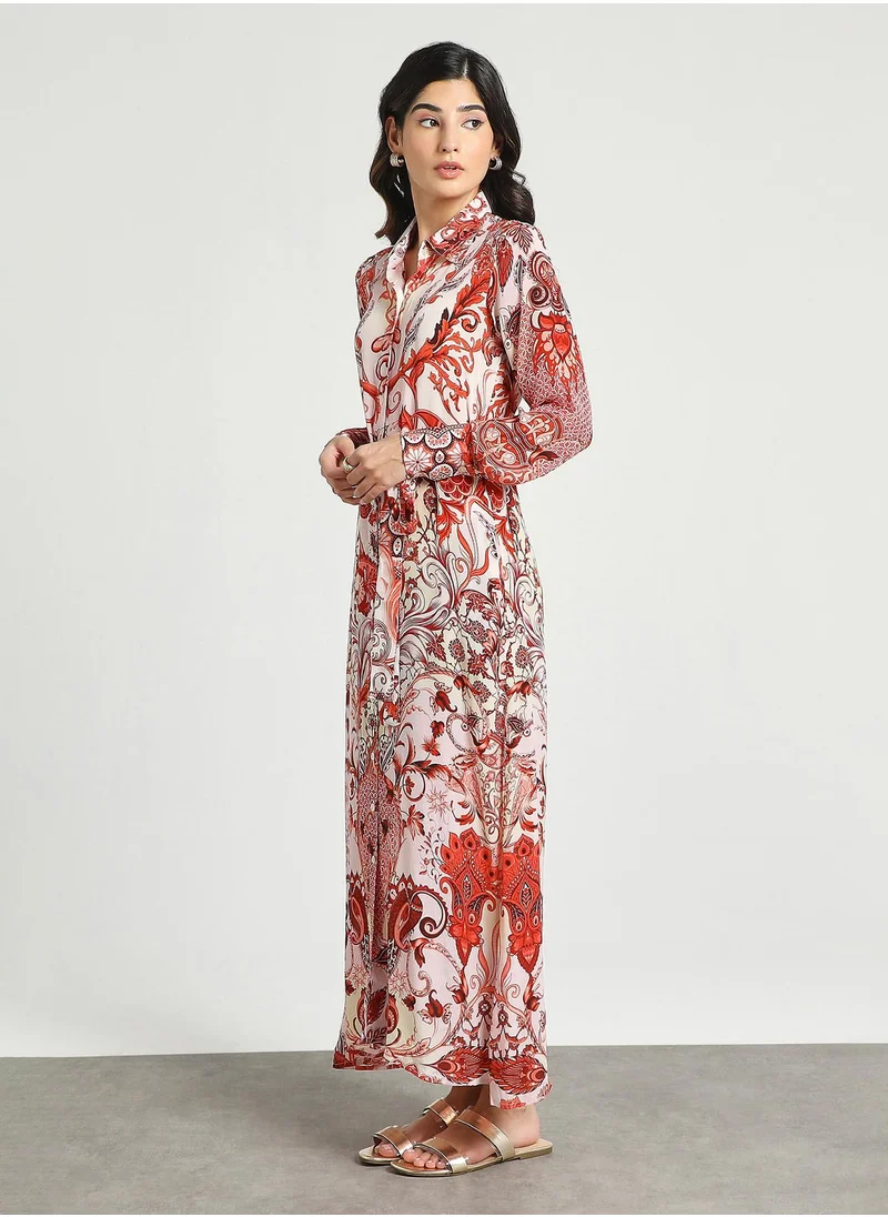 Couturelabs Red White Paisley Printed Midi Dress