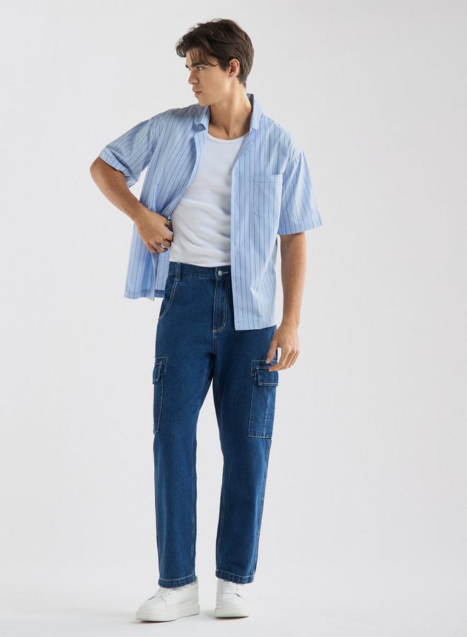 سبلاش فيڤ قميص مخطط بقصة عادية وبأكمام قصيرة وياقة كامب - Image 2