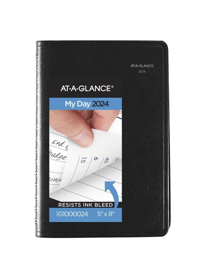 AT-A-GLANCE 2024 Daily Appointment Book & Planner, 5" x 8", Small, DayMinder, Black (G1000024) - Image 1