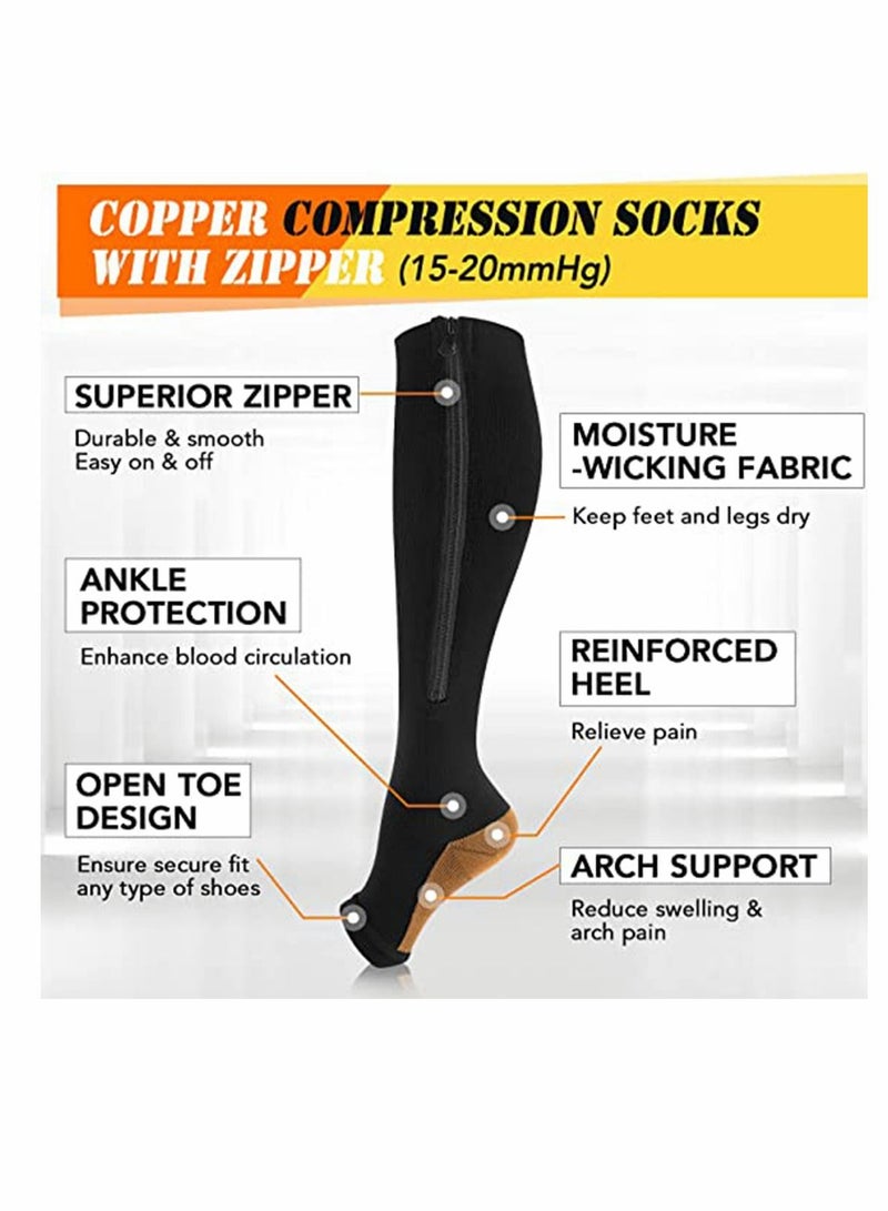 SYOSI Compression Socks Breathable Calf Knee High Stocking Open Toe Copper Zipper Sports Socks for Injury Recovery Pain Relief Sports Protection Protect Muscles 3 Pairs  - Image 5