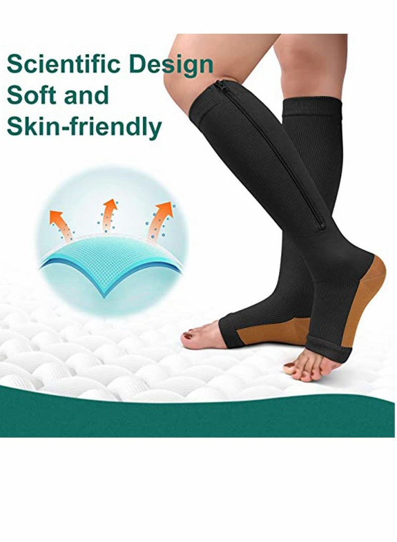 SYOSI Compression Socks Breathable Calf Knee High Stocking Open Toe Copper Zipper Sports Socks for Injury Recovery Pain Relief Sports Protection Protect Muscles 3 Pairs  - Image 3