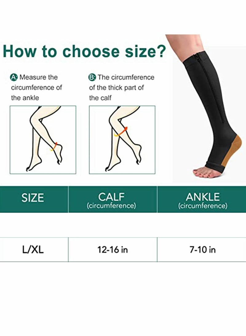 SYOSI Compression Socks Breathable Calf Knee High Stocking Open Toe Copper Zipper Sports Socks for Injury Recovery Pain Relief Sports Protection Protect Muscles 3 Pairs  - Image 2