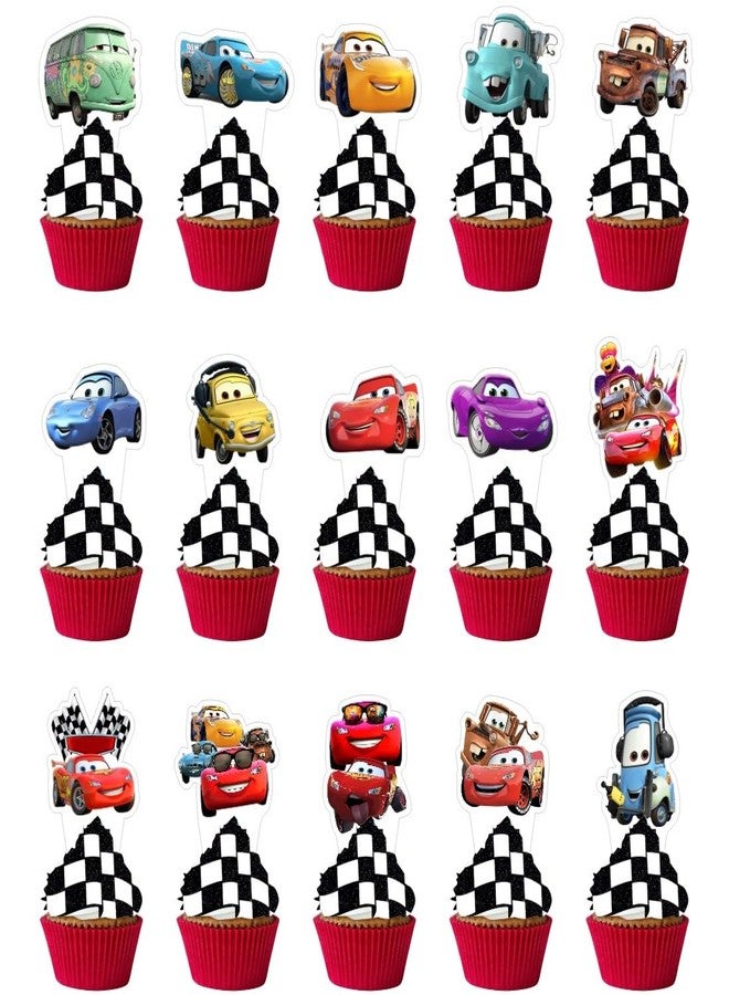 ARHAVI 30pcs Cars Cake Decorations with 30pcs Cupcake Toppers Party Supplies for Cars Themed Birthday Decorations - Image 1