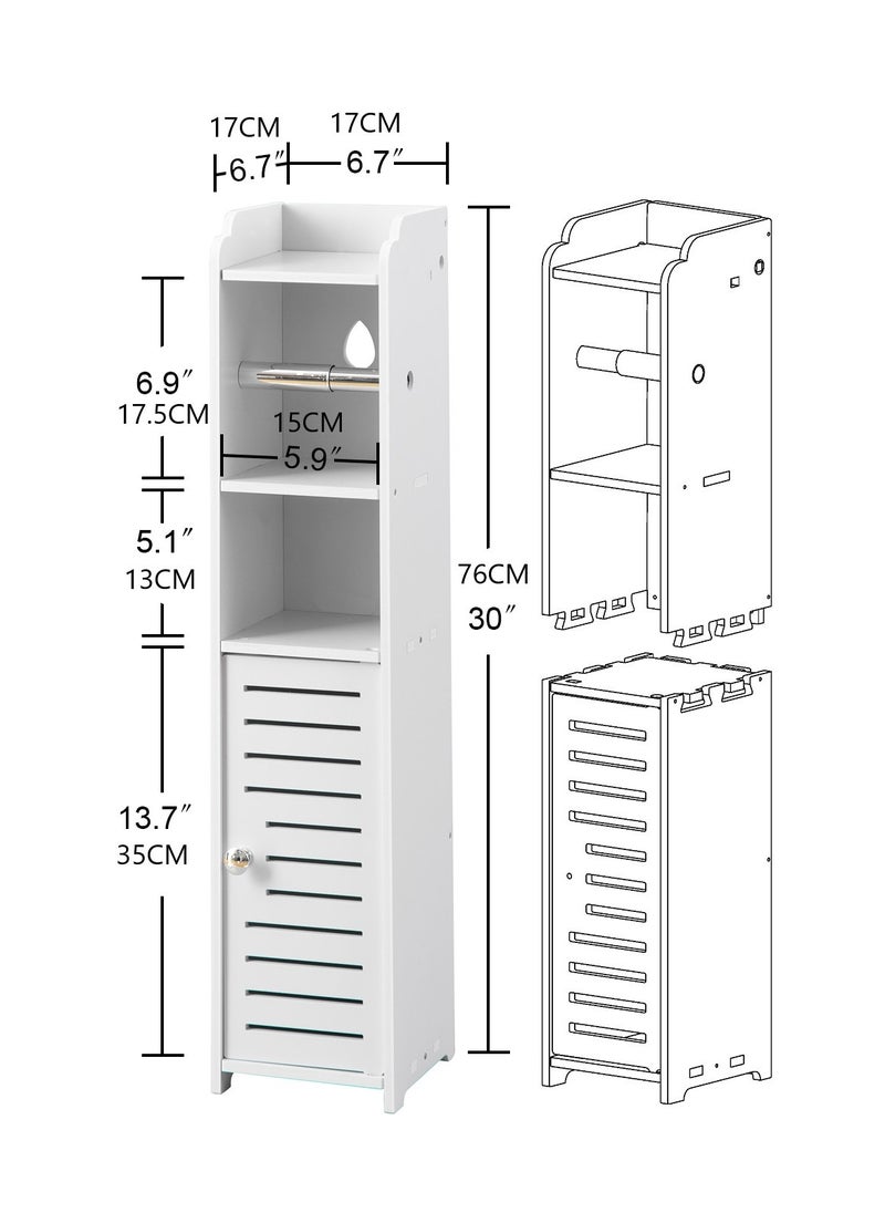 AOJEZOR - AOJEZOR Toilet Paper Holder Stand, Storage Cabinet Beside Toilet for Small Space Bathroom,PVC material,Height 76CM(30 in),White - Image 1