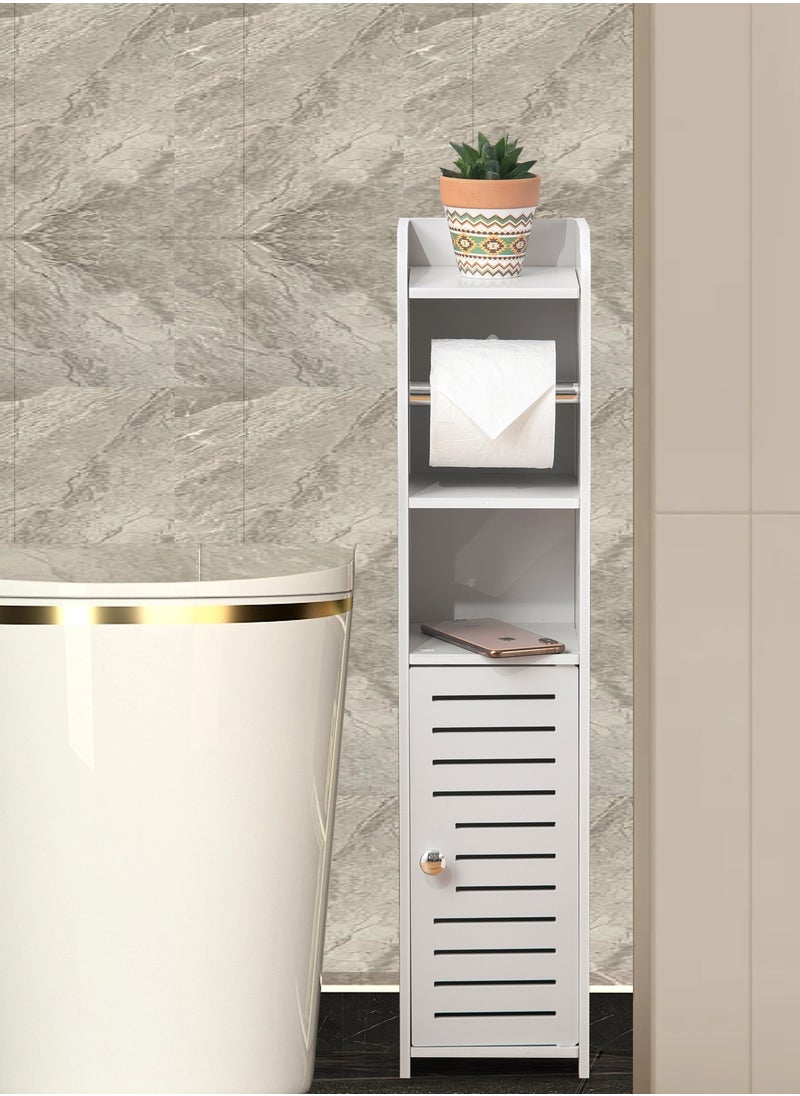AOJEZOR - AOJEZOR Toilet Paper Holder Stand, Storage Cabinet Beside Toilet for Small Space Bathroom,PVC material,Height 76CM(30 in),White - Image 1