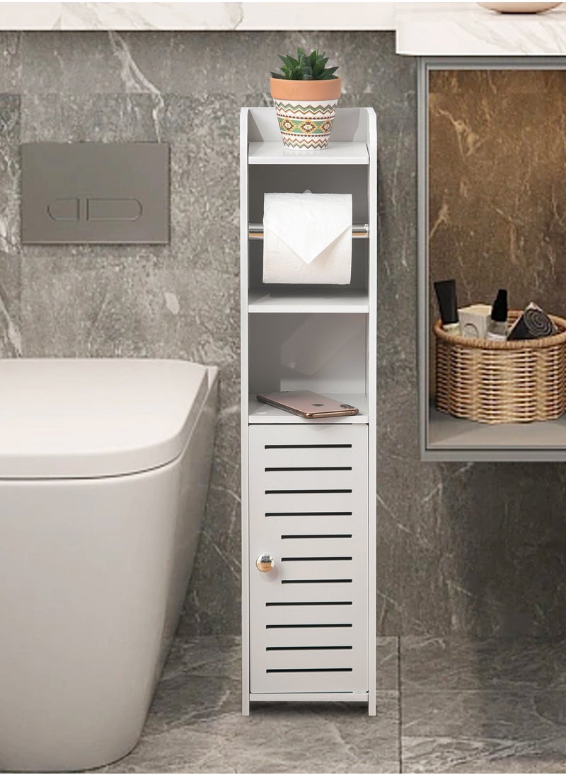 AOJEZOR - AOJEZOR Toilet Paper Holder Stand, Storage Cabinet Beside Toilet for Small Space Bathroom,PVC material,Height 76CM(30 in),White - Image 1