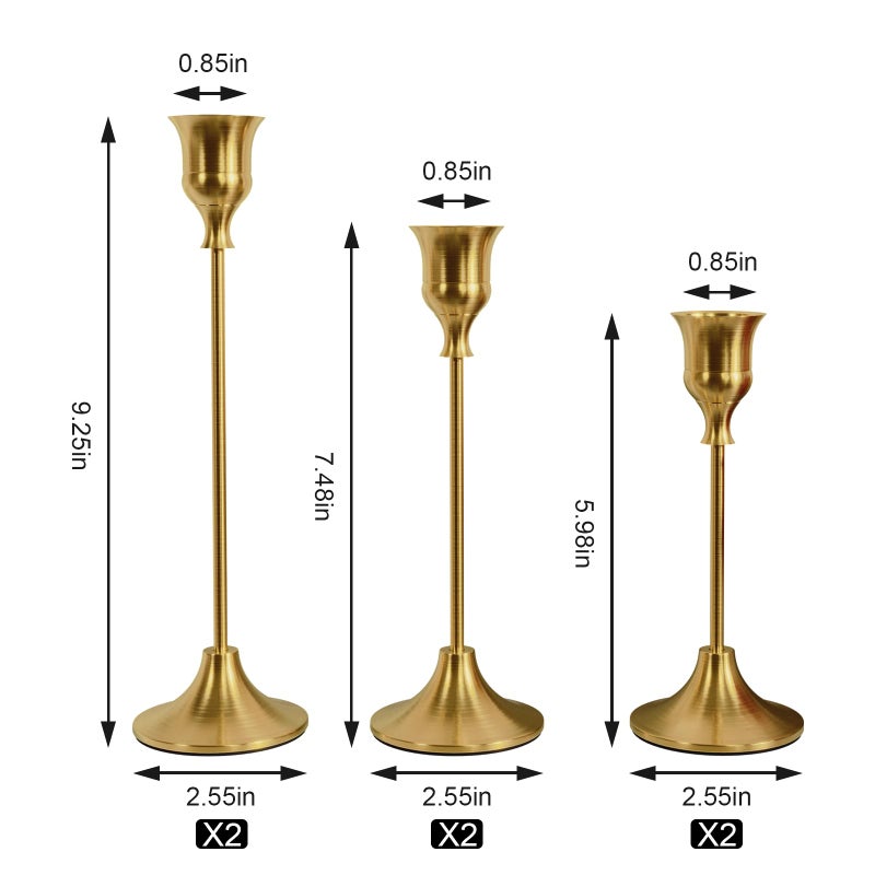 NLBTW Set of 6 Brass Gold Candle Holders for Taper, Vintage Candlestick Holder Decorative Metal Candle Sticks Home Decor Centerpieces for Table Mantel Festive Decorations - Image 3