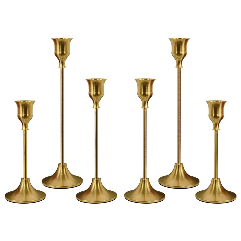 NLBTW Set of 6 Brass Gold Candle Holders for Taper, Vintage Candlestick Holder Decorative Metal Candle Sticks Home Decor Centerpieces for Table Mantel Festive Decorations - Image 1