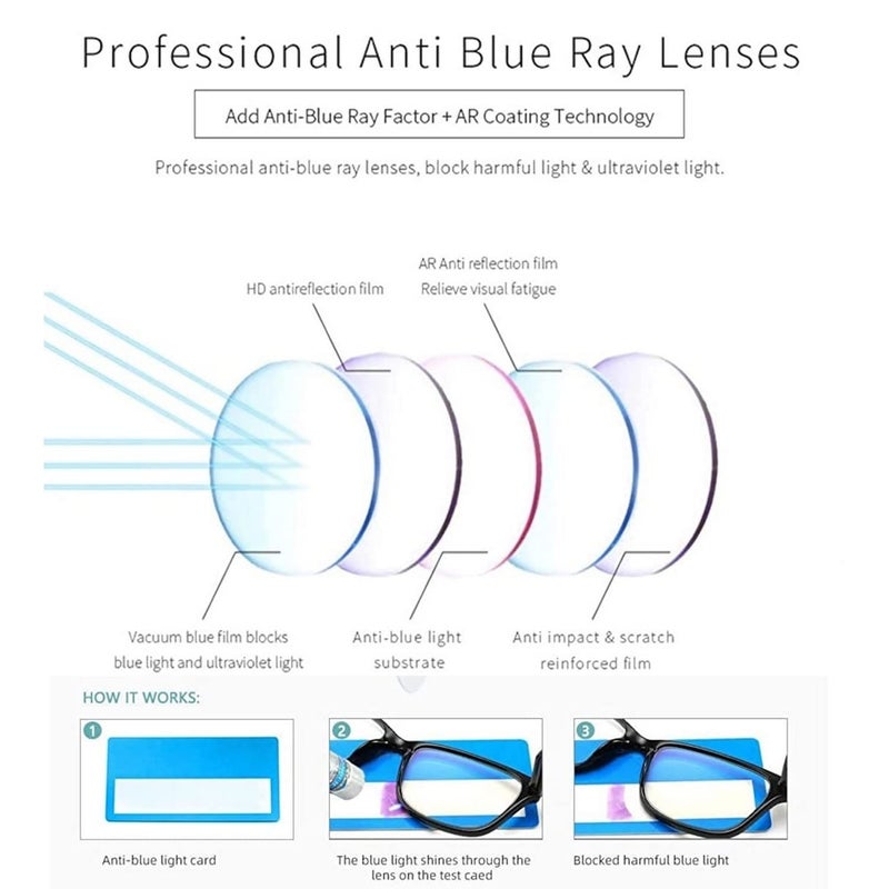 Dervin Blue Light Blocking Glasses Gaming Filter Transparent Square Eyeglasses for Eye Protection Men Women, Computer/Tablet/Laptop/Mobile/TV, Anti-blue & Anti eyestrain - Image 5