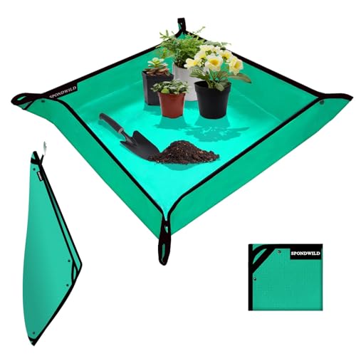 SPONDWILD Large Plant Transplanting Mat - Thickened Waterproof Potting Mat, Succulent Gardening Mat, Portable Repotting Mat for Mess Control (Pe-Green27 x 27") - Image 1