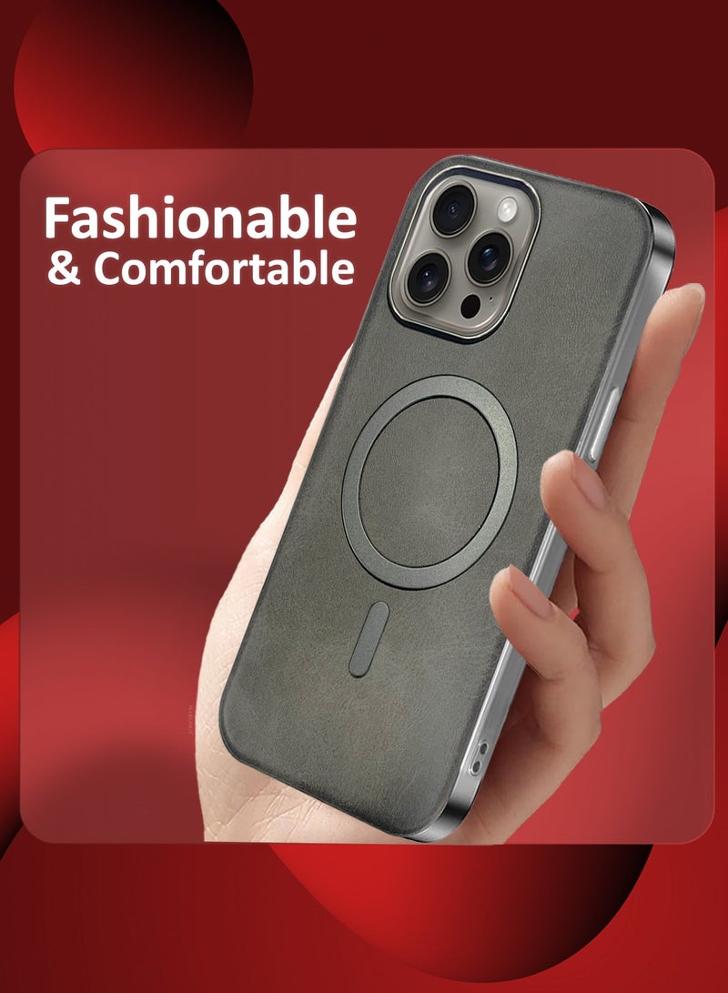 CATANES 2 Pack of PU Leather Case for Apple iPhone 15 Pro Max Compatible with Magsafe, Shockproof Drop Proof Protective Slim Case Grey - Image 3