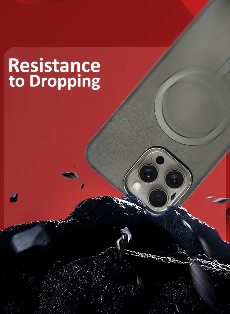 CATANES 2 Pack of PU Leather Case for Apple iPhone 15 Pro Max Compatible with Magsafe, Shockproof Drop Proof Protective Slim Case Grey - Image 5