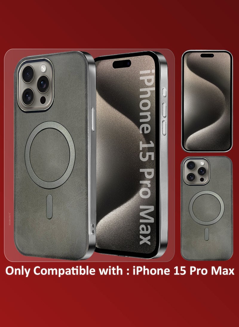 CATANES 2 Pack of PU Leather Case for Apple iPhone 15 Pro Max Compatible with Magsafe, Shockproof Drop Proof Protective Slim Case Grey - Image 2