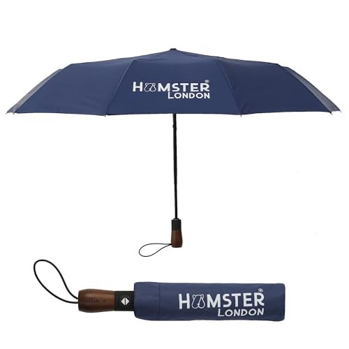 HAMSTER Wooden Automatic Open & Close Pocket Folding Umbrella Umbrella for Women, Men, and Kids 3 Fold Portable Umbrellas for Rain Big Size Windproof Umbrella for Travel (Blue) - Image 2