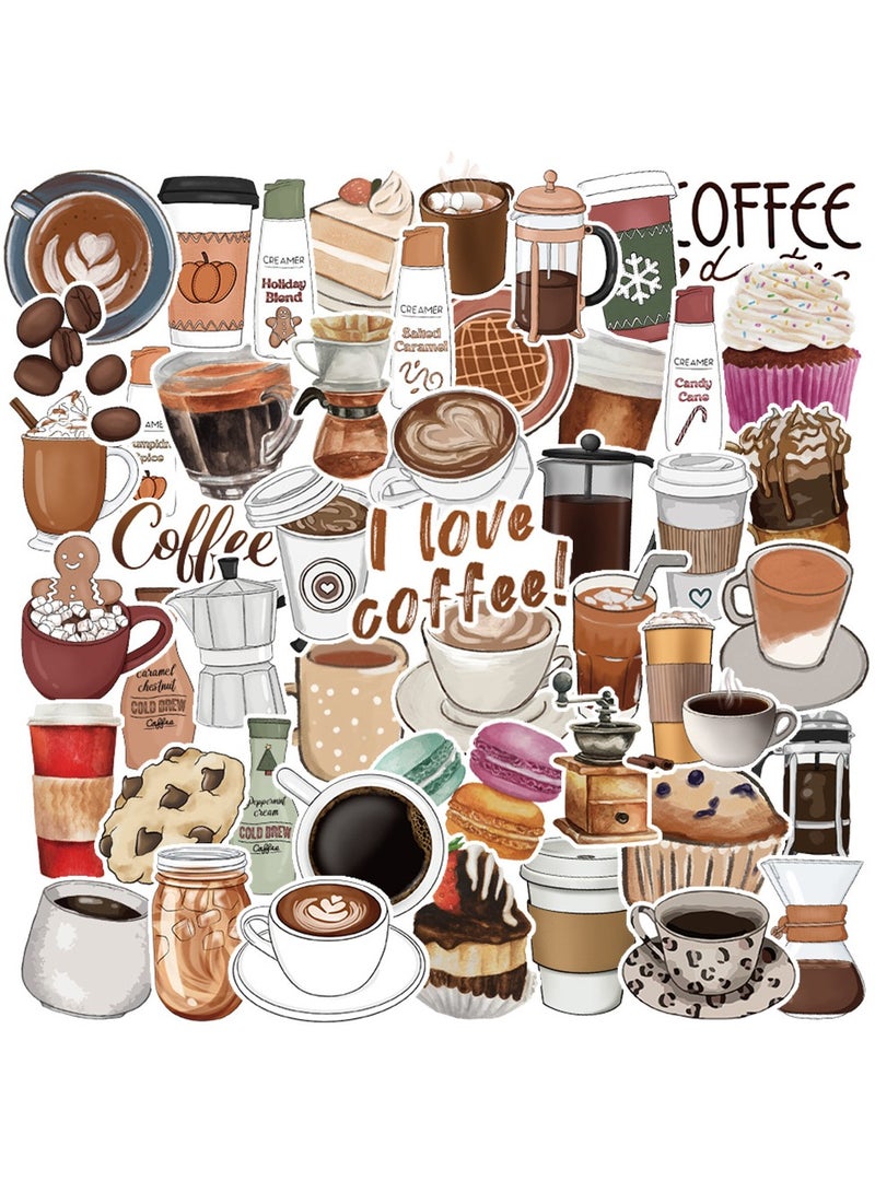 50-Piece Coffee Stickers Waterproof Drinking Vinyl Stickers for Laptop Phonecase - Image 1