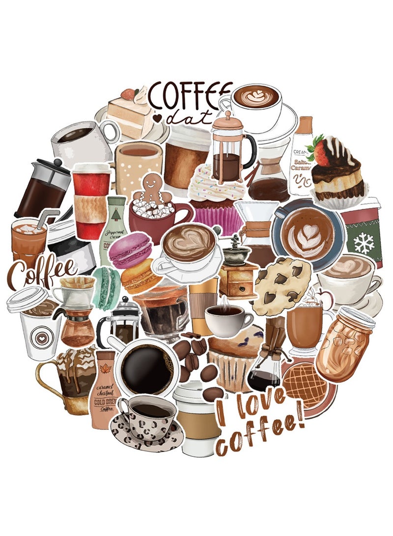 50-Piece Coffee Stickers Waterproof Drinking Vinyl Stickers for Laptop Phonecase - Image 2