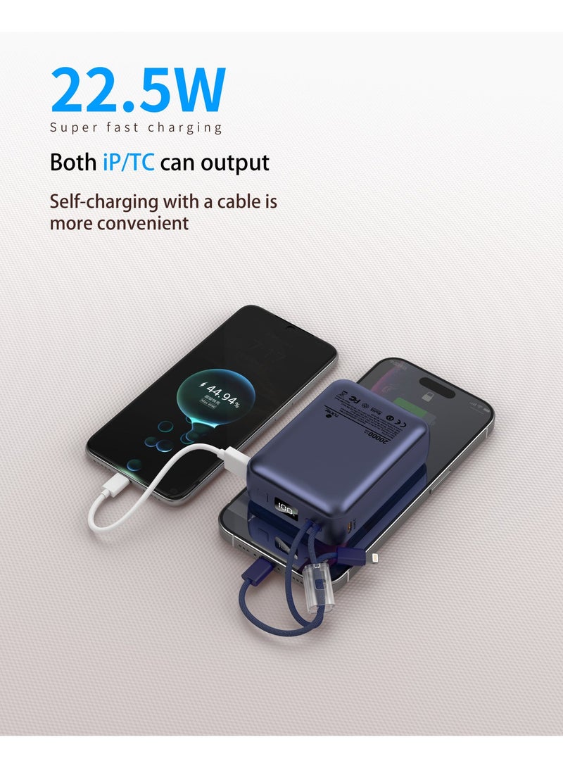 Zoom Plus IMPACTO 20000mAh Ultra-Compact Power Bank - 22.5W Fast Charging Portable Charger with Built-in USB-C & Lightning Cables, Digital Display, and Travel-Friendly (ZP24B) - Image 1