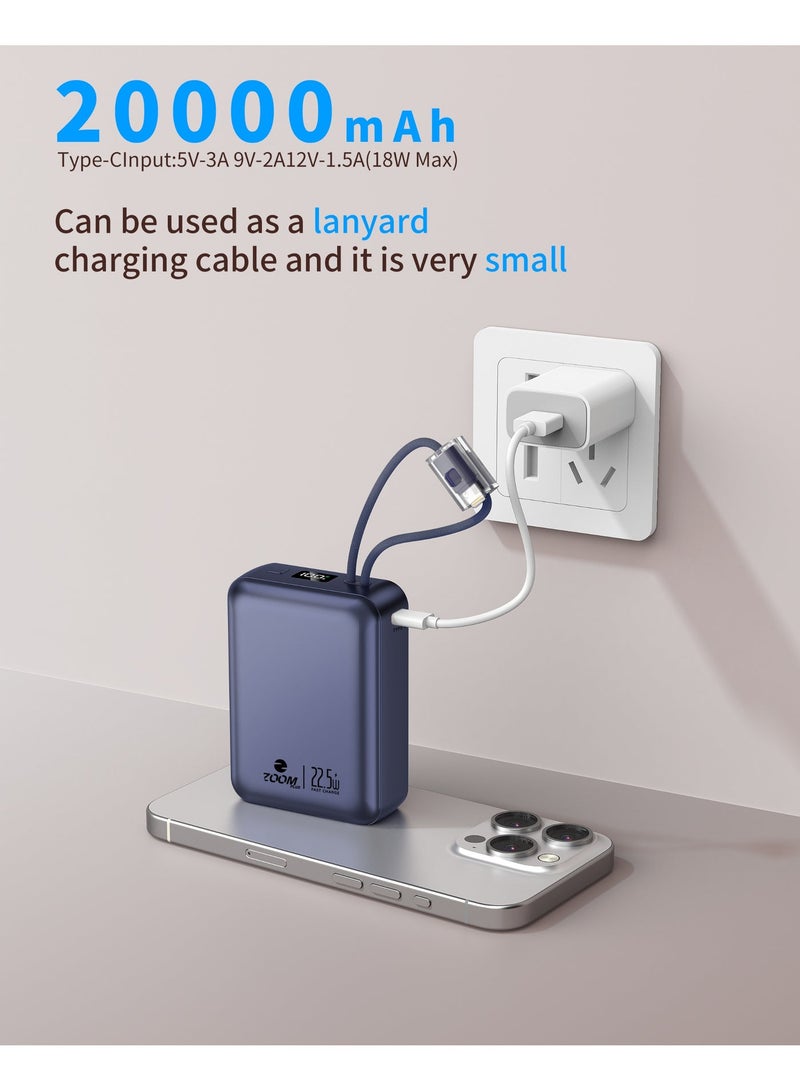 Zoom Plus IMPACTO 20000mAh Ultra-Compact Power Bank - 22.5W Fast Charging Portable Charger with Built-in USB-C & Lightning Cables, Digital Display, and Travel-Friendly (ZP24B) - Image 3