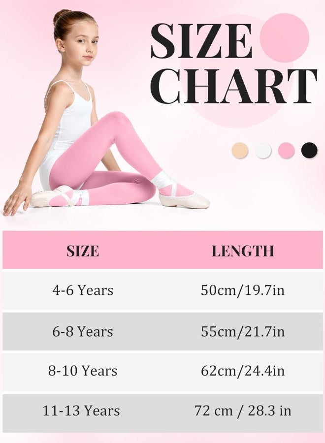 Cooraby 4 أزواج من جوارب الباليه للفتيات، جوارب رقص فائقة النعومة، جوارب رقص للأطفال للباليه والجمباز، أسود + أبيض + وردي + وردي باليه، 6-8 سنوات - Image 2