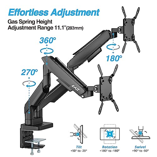 AVLT RGB Lights Dual 17”-43” Gaming Monitor Arm Desk Mount, Fits Two Flat/Curved/Ultrawide Screen up to 44lbs(20kg), Height Swivel Tilt Adjustable Stand - Black - Image 5