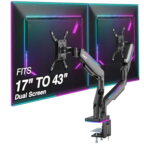 AVLT RGB Lights Dual 17”-43” Gaming Monitor Arm Desk Mount, Fits Two Flat/Curved/Ultrawide Screen up to 44lbs(20kg), Height Swivel Tilt Adjustable Stand - Black - Image 1