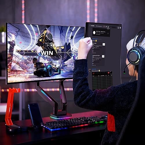 AVLT RGB Lights Dual 17”-43” Gaming Monitor Arm Desk Mount, Fits Two Flat/Curved/Ultrawide Screen up to 44lbs(20kg), Height Swivel Tilt Adjustable Stand - Black - Image 2