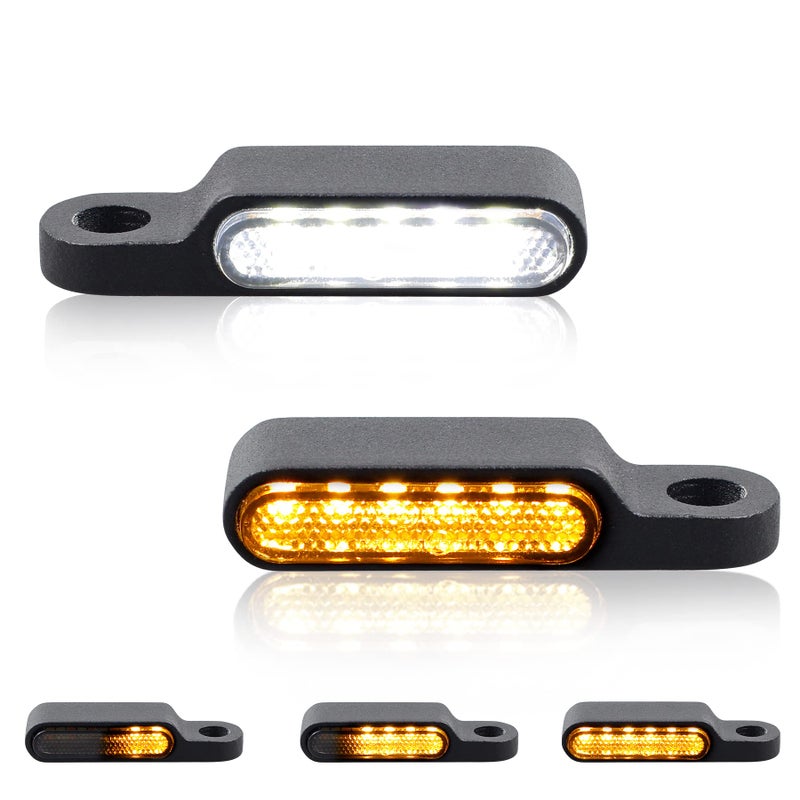 Universal Motorcycle Led Turn Signals Handlebar Marker Lights Front Mini Size Blinkers for Cruiser Turing Motorbike Compatible with Harley Sportster Road King Honda Shadow Yamaha Suzuki Kawasaki