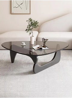 Mid Century Abstract Design Modern Coffee Table with Solid Wood Frame Small Triangular Side Table with Clear Glass Top Vintage Center Table for Living Room Patio Balcony 83x57x40 cm