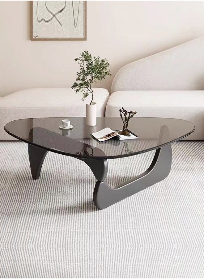 Raffine - Mid Century Abstract Design Modern Coffee Table with Solid Wood Frame Small Triangular Side Table with Clear Glass Top Vintage Center Table for Living Room Patio Balcony 83x57x40 cm - Image 1