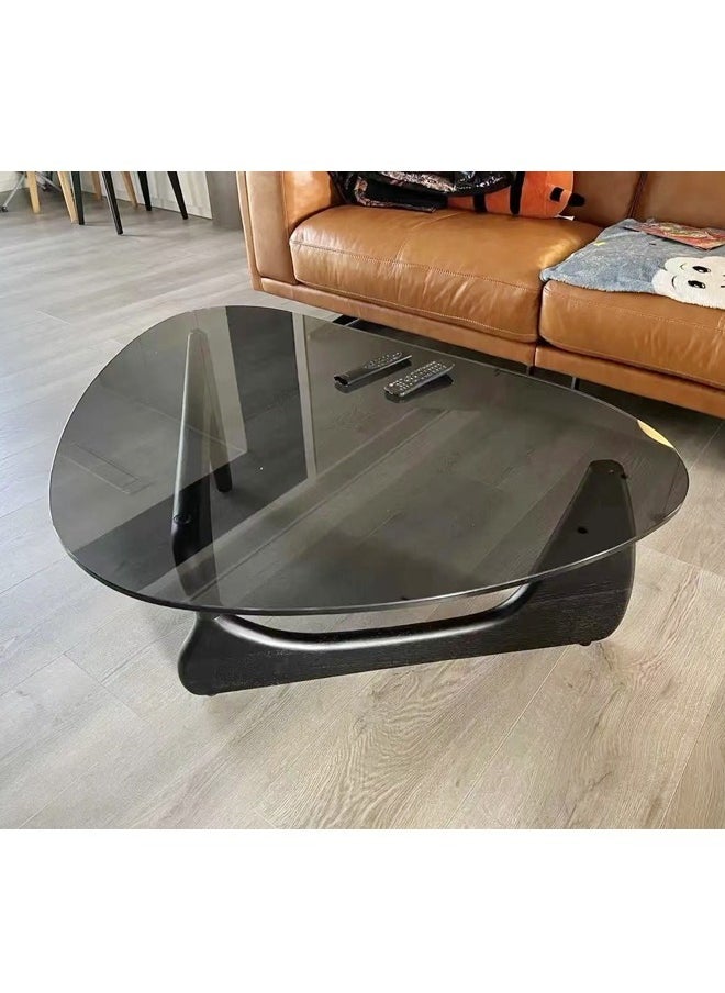 Raffine - Mid Century Abstract Design Modern Coffee Table with Solid Wood Frame Small Triangular Side Table with Clear Glass Top Vintage Center Table for Living Room Patio Balcony 83x57x40 cm - Image 1