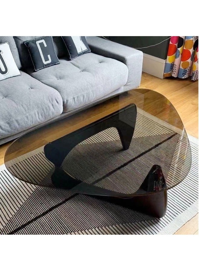 Raffine - Mid Century Abstract Design Modern Coffee Table with Solid Wood Frame Small Triangular Side Table with Clear Glass Top Vintage Center Table for Living Room Patio Balcony 83x57x40 cm - Image 1