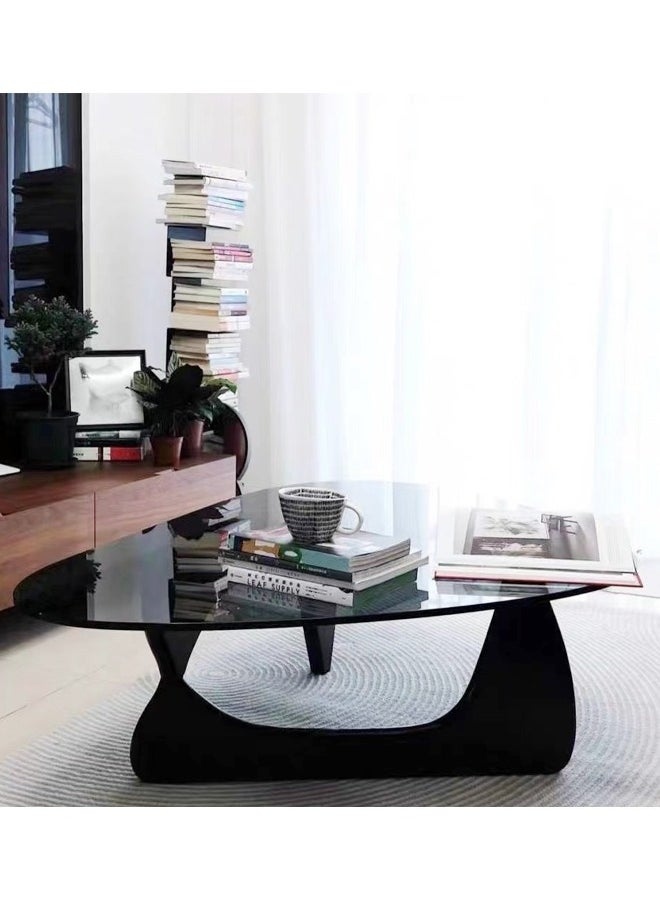 Raffine - Mid Century Abstract Design Modern Coffee Table with Solid Wood Frame Small Triangular Side Table with Clear Glass Top Vintage Center Table for Living Room Patio Balcony 83x57x40 cm - Image 1