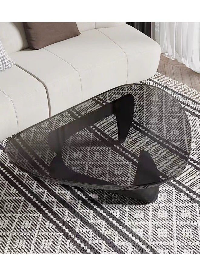 Raffine - Mid Century Abstract Design Modern Coffee Table with Solid Wood Frame Small Triangular Side Table with Clear Glass Top Vintage Center Table for Living Room Patio Balcony 83x57x40 cm - Image 1